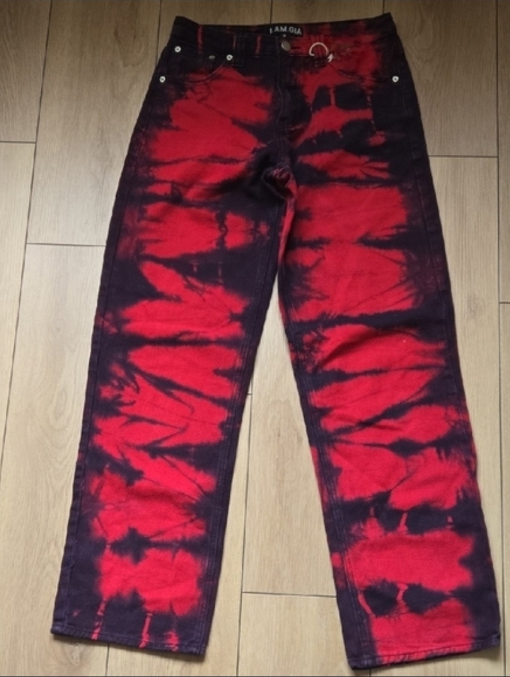 I.AM.GIA Red and Black Tie-Dye Straight Jeans Sz S